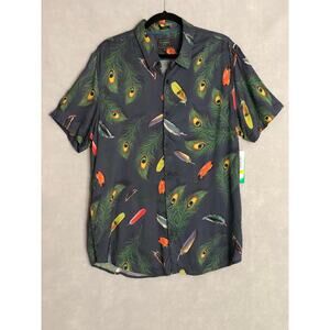 GUESS Peacock Shirt Men's Large Button-Up Short Sleeve NEW